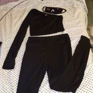 Leggings and asymmetrical crop top